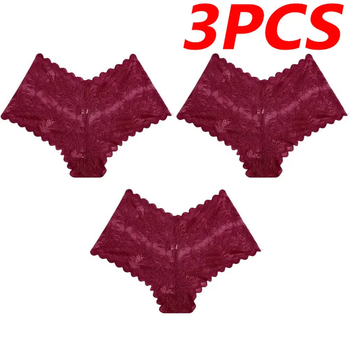 3Pcs Sexy Mesh Lingerie Panties Pure Color Polyester Lace French