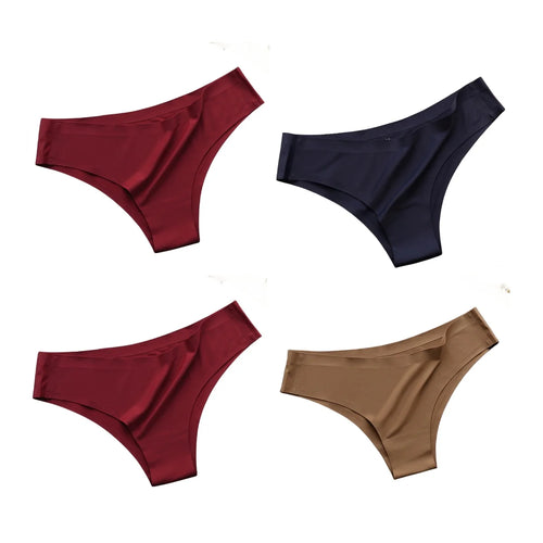 4PCS/Set Seamless Panties Women Sexy Underwear Ice Silk Underpants Low