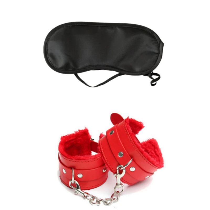 2pcs PU Leather Sex Handcuffs with Eye Mask Sex Toys for Couples Adult