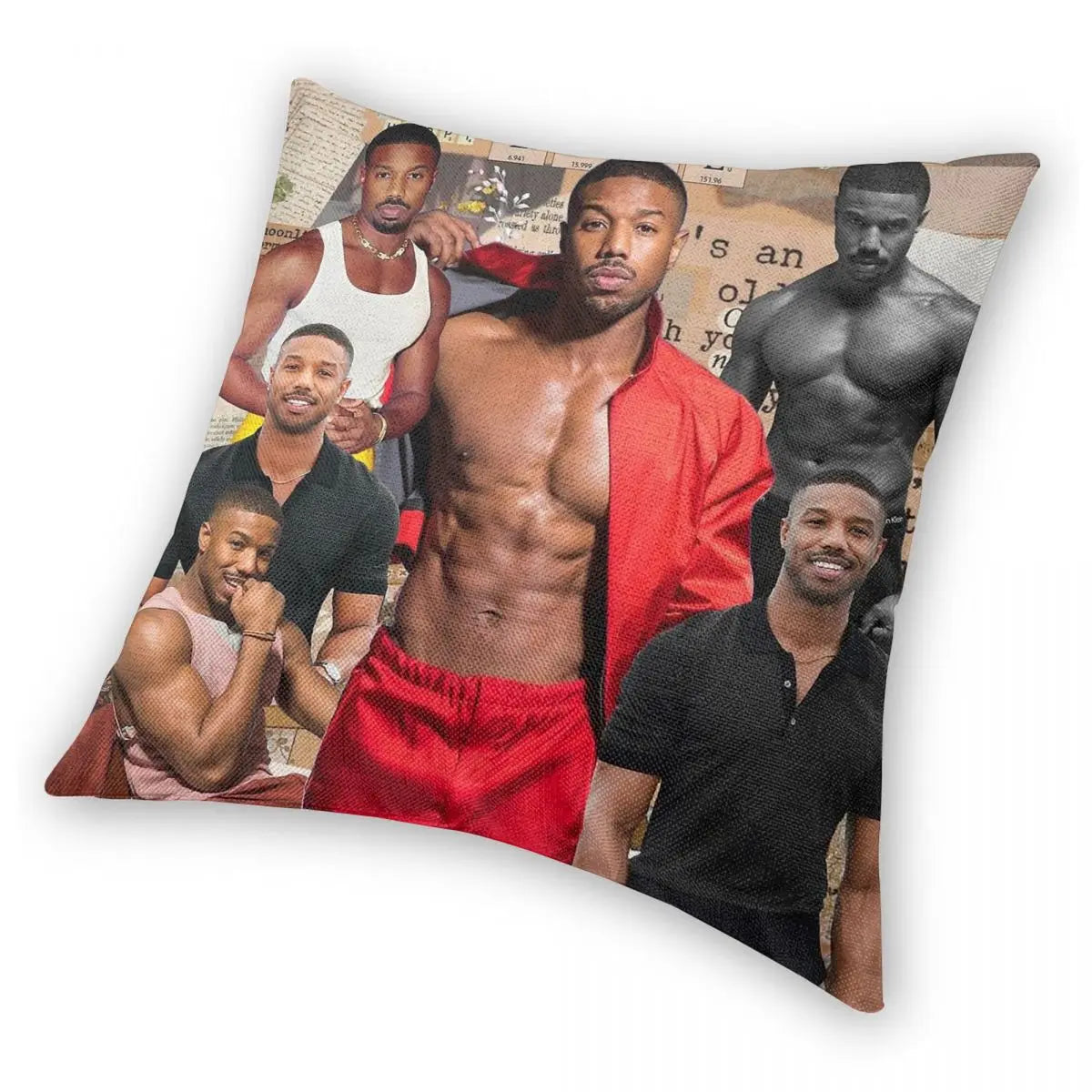 Michael B. Jordan Photo Collage Square Pillowcase Polyester Linen