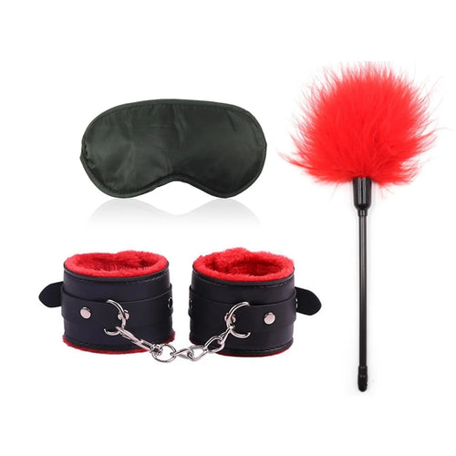 Sexy Leather Sexual Couples Bdsm Kit Plush Handcuffs Sex Bondage for