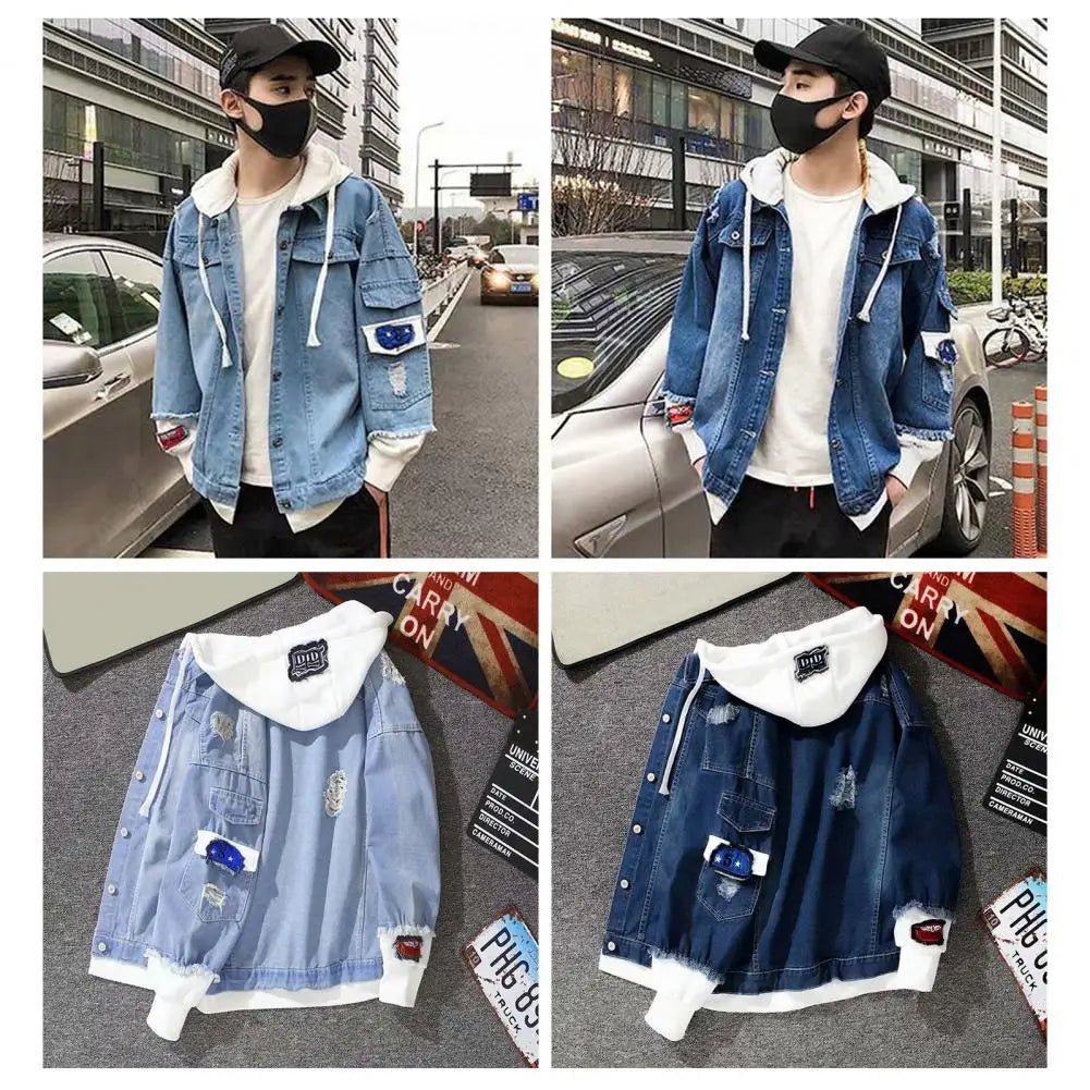 Men Coat Stylish Super Soft Denim Jacket Relaxed Fit Single Breasted