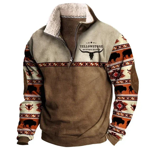 Vintage Sweatshirt For Men Ethnic Style Casual Warm Hoodie Tops