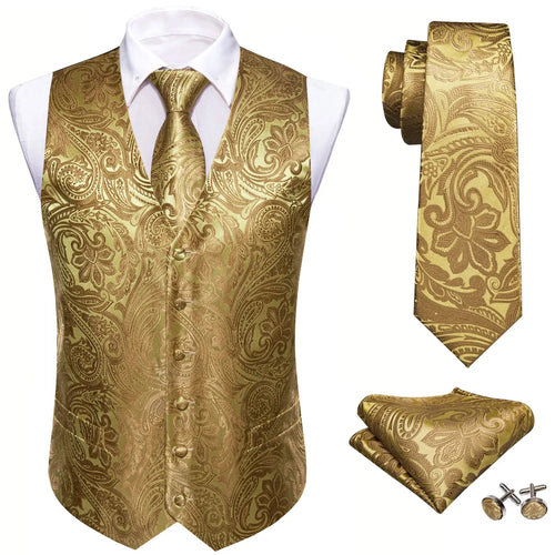 Men's Suit Vest Jacquard 4pcs Waistcoat with Tie Pocket Square