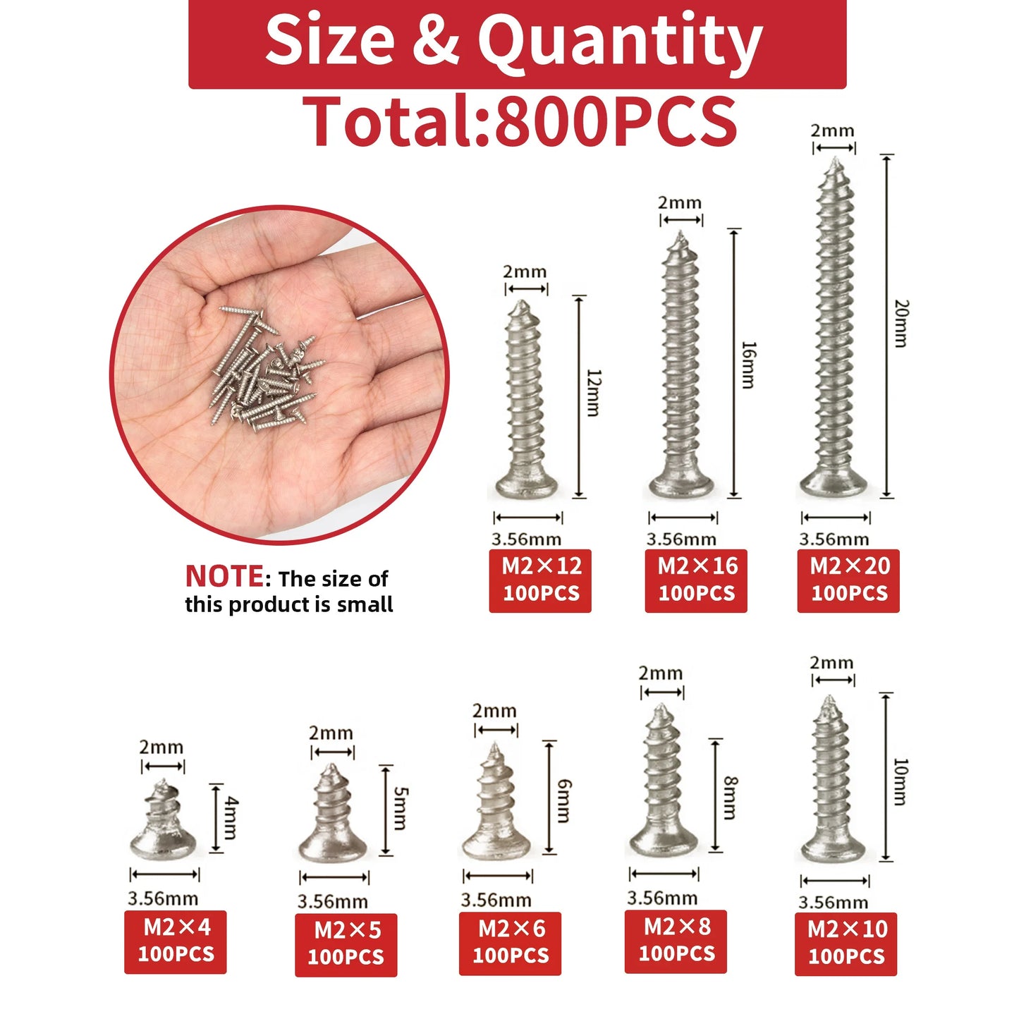 800pcs M2 Self Tapping Screw Assortment Kit Tapping Screw Assortment