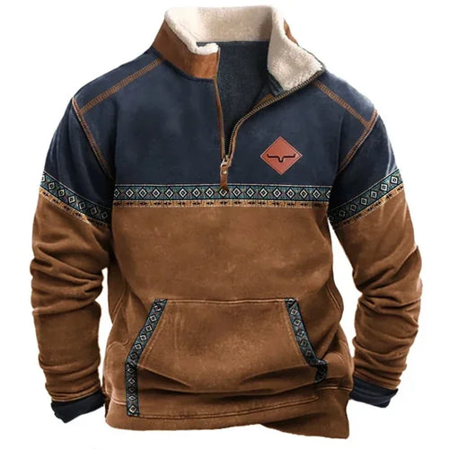 Vintage Sweatshirt For Men Ethnic Style Casual Warm Hoodie Tops