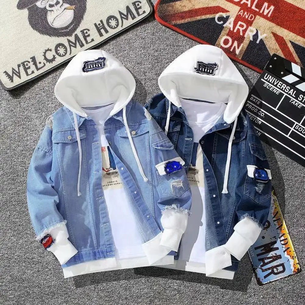 Men Coat Stylish Super Soft Denim Jacket Relaxed Fit Single Breasted