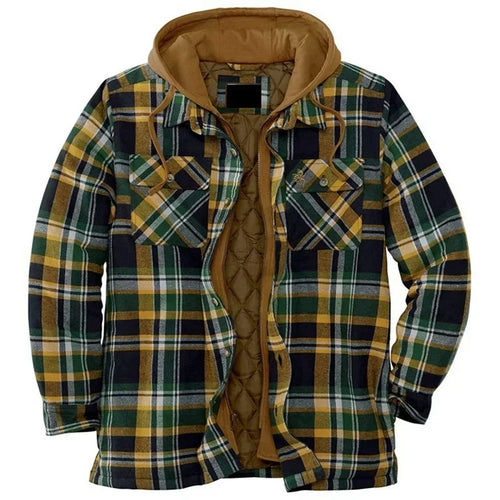 Autumn Winter Men's Plaid Hooded Jackets Harajuku Casual Padded Warm