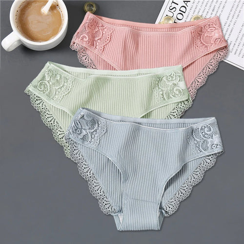 FINETOO 3Pcs/set Women Cotton Panties M-2XL Low-Rise Underwear Trendy