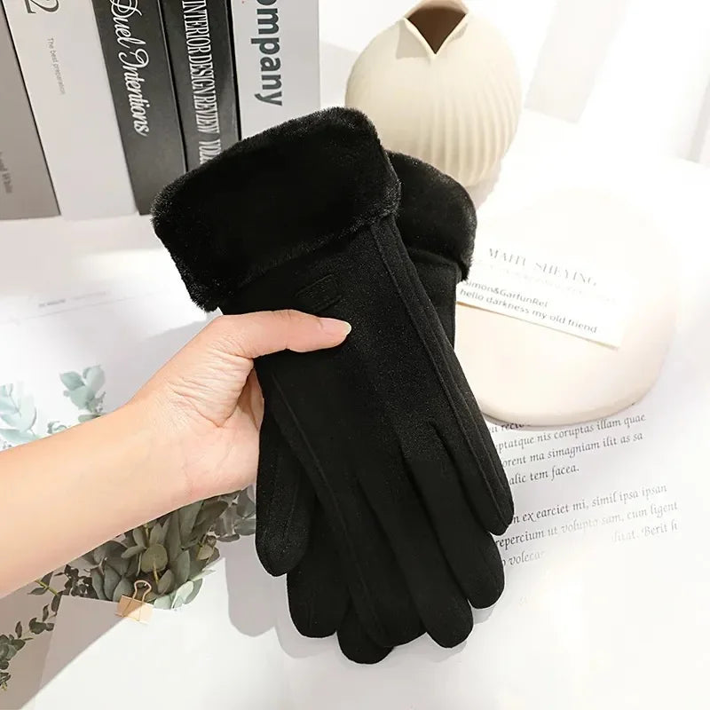 Women Winter Thick Plush Gloves Fashion Warm Suede Outdoor Guantes