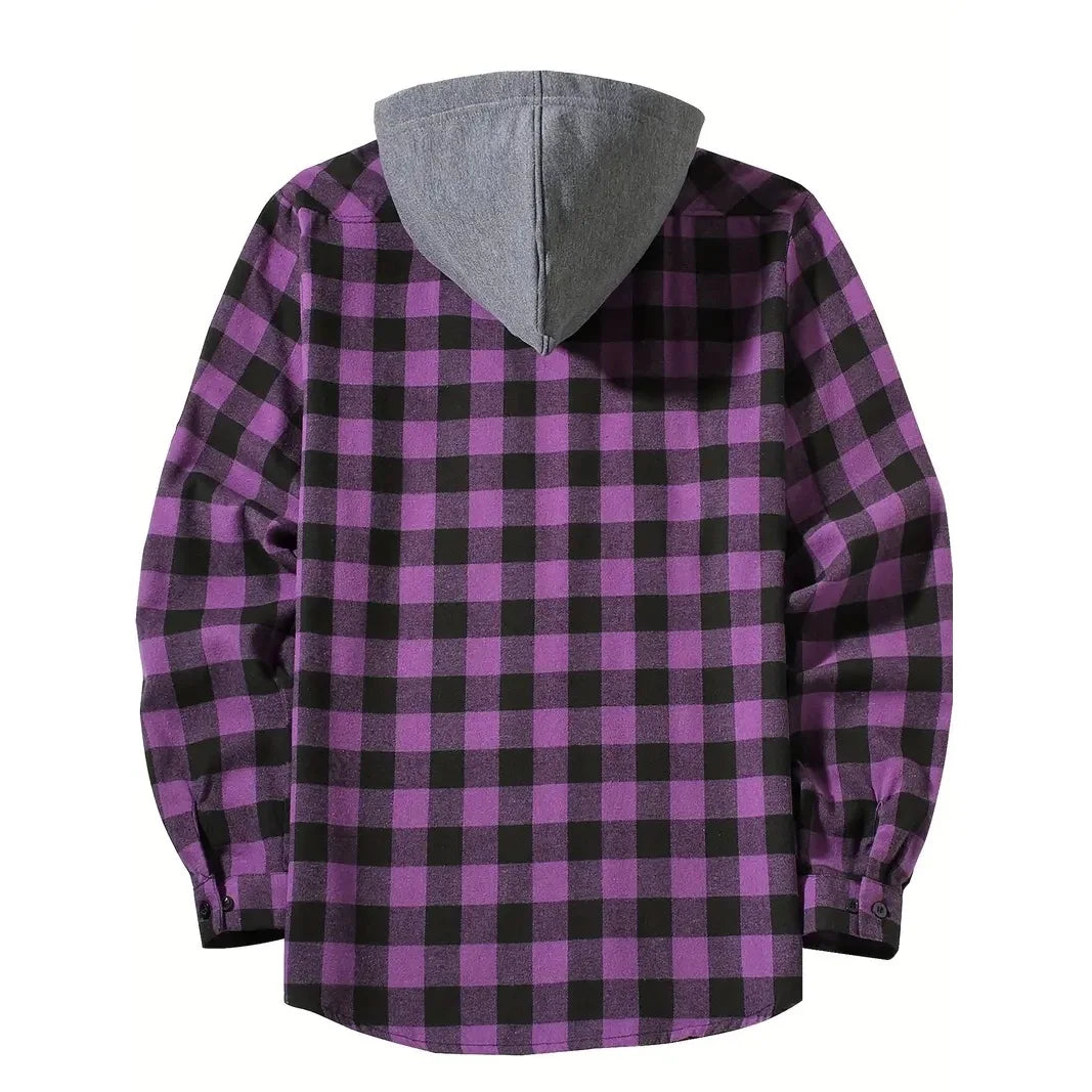 Men's Shirts Classic Plaid Casual Button Down Hooded Long Sleeved