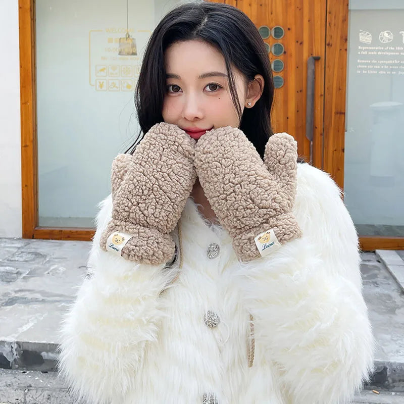 Kawaii Plush Warm Gloves Soft Winter Thick Fingerless Korean Japanese