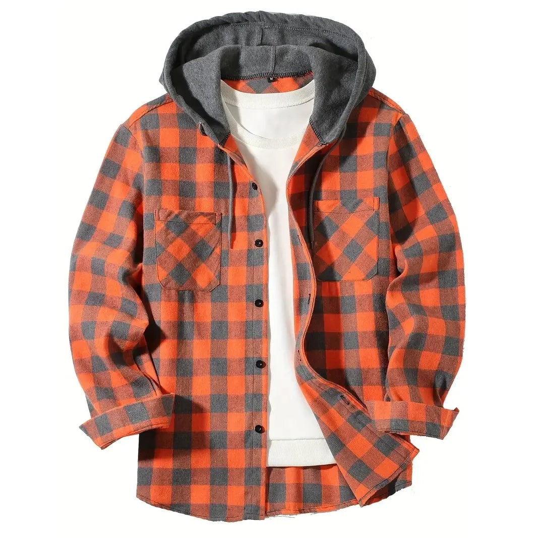 Spring Autumn Men's Hoodies Shirts Classic Plaid Casual Button Down