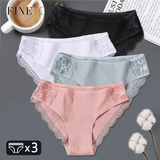 FINETOO 3Pcs/set Women Cotton Panties M-2XL Low-Rise Underwear Trendy