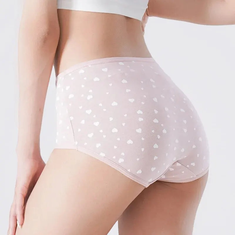 4Pcs Women's Panties High Waist Underwear Fashion Print Girls Briefs