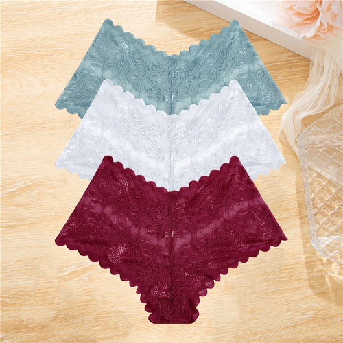 FINETOO 3Pcs/set Lace Boyshort Panties Women Low-Rise Floral Underwear