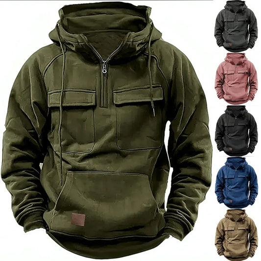 Half Zipper Men's Tactical Hoodies Solid Warm Fleece Military