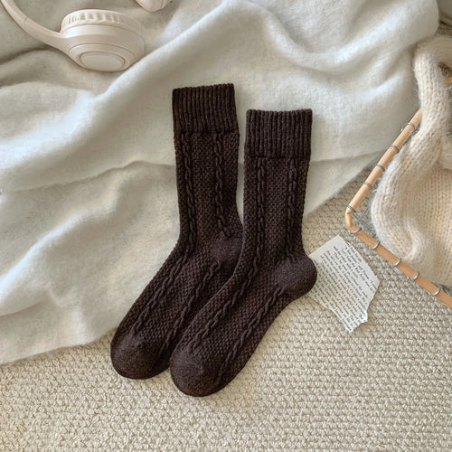 Autumn and Winter Wool Women's Socks Twist Retro Simple Solid Color