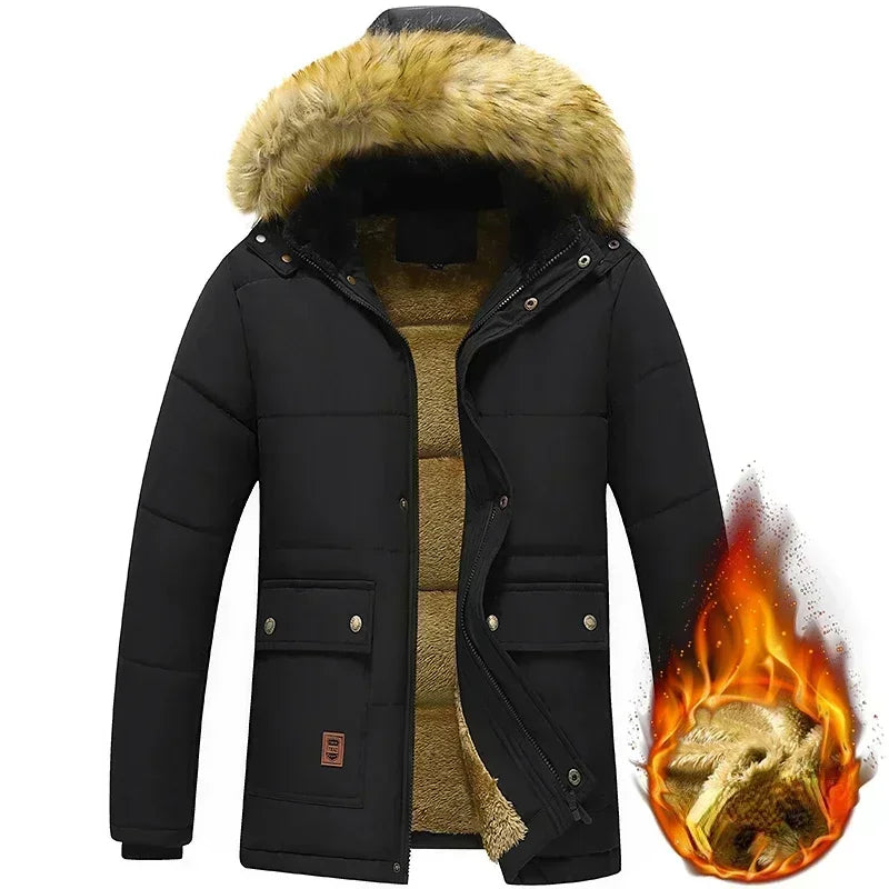 2024 New Men Winter Autumn Work Outwearing Parka Black Fleece Lined