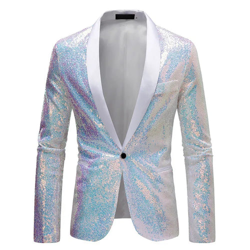 Shiny Gold Sequin Glitter Embellished Blazer Jacket Men Nightclub Prom