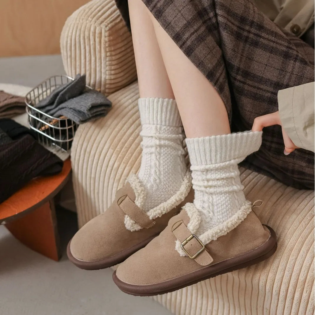 Autumn and Winter Wool Women's Socks Twist Retro Simple Solid Color