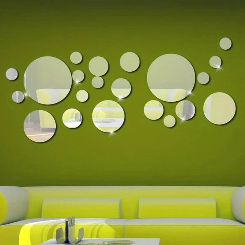 26 PCs 3D Acrylic Mirror Wall Stickers, Round Mirror, DIY Bedroom,