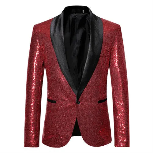 Shiny Gold Sequin Glitter Embellished Blazer Jacket Men Nightclub Prom