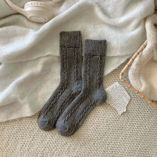 Autumn and Winter Wool Women's Socks Twist Retro Simple Solid Color