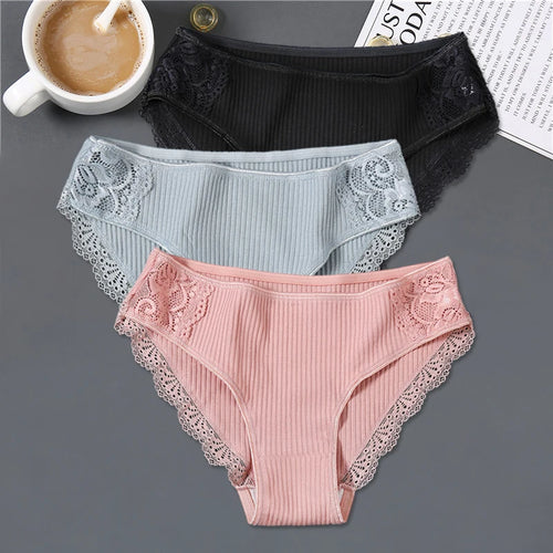 FINETOO 3Pcs/set Women Cotton Panties M-2XL Low-Rise Underwear Trendy