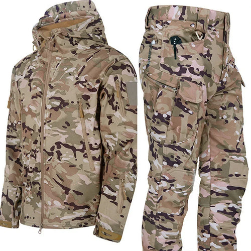 New Men's Winter Jacket Tactical  Sets Fleeced Sharkskin Windproof