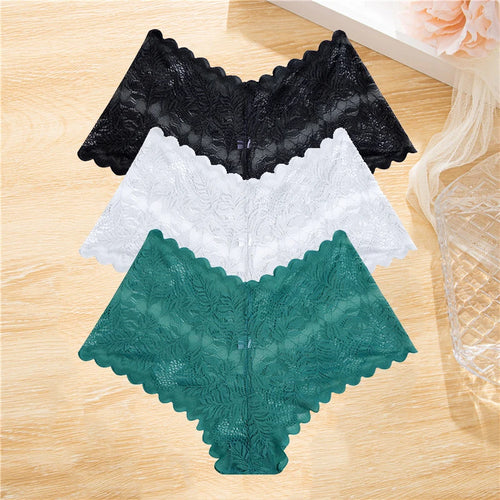 FINETOO 3Pcs/set Lace Boyshort Panties Women Low-Rise Floral Underwear