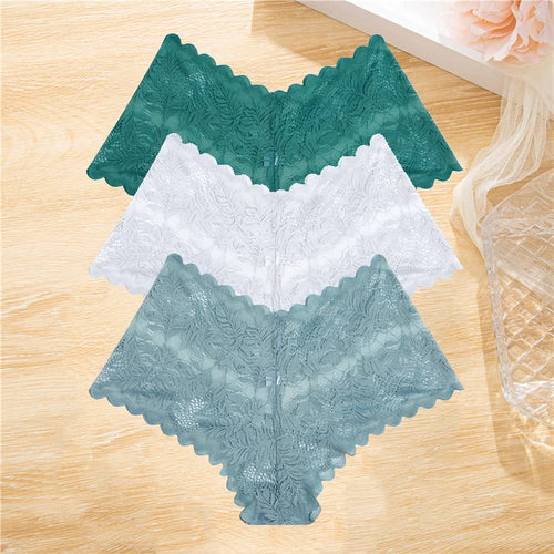 FINETOO 3Pcs/set Lace Boyshort Panties Women Low-Rise Floral Underwear