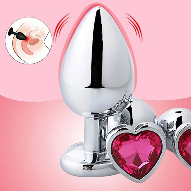 Anal Plug Heart 3 Sizes Stainless Steel Crystal Anal Plug Removable