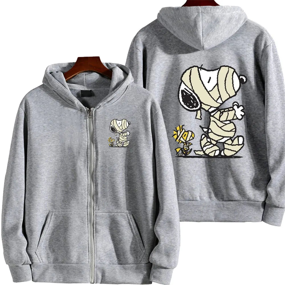 Snoopy Injured Cartoon Anime Men Zipper Hoodie Spring Autumn Fashion