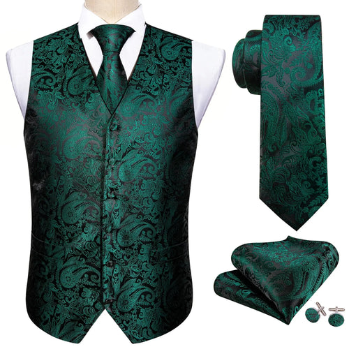 Men's Suit Vest Jacquard 4pcs Waistcoat with Tie Pocket Square