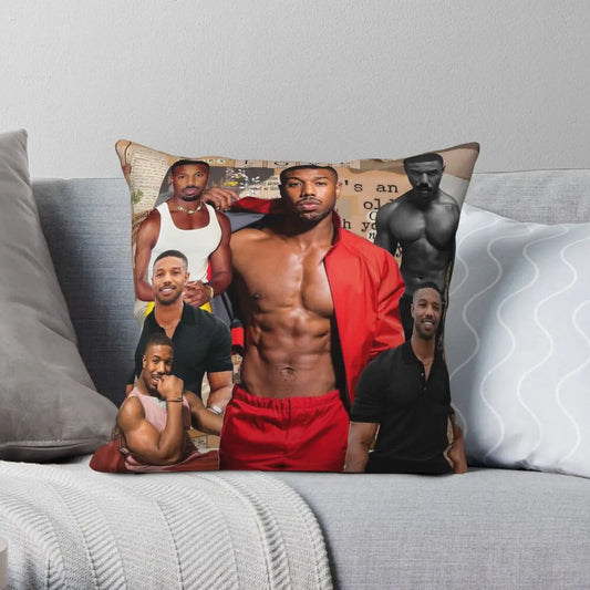 Michael B. Jordan Photo Collage Square Pillowcase Polyester Linen