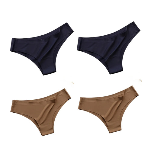 4PCS/Set Seamless Panties Women Sexy Underwear Ice Silk Underpants Low