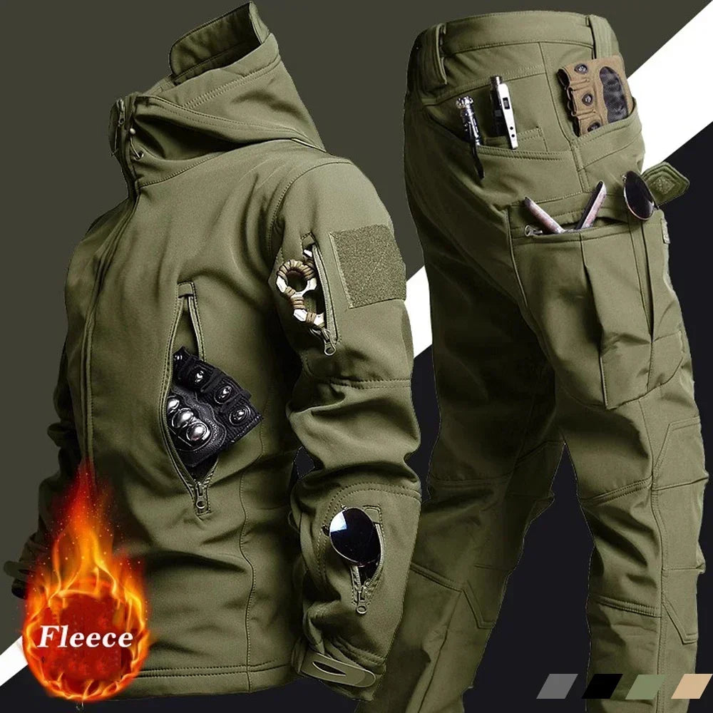 New Men's Winter Jacket Tactical  Sets Fleeced Sharkskin Windproof