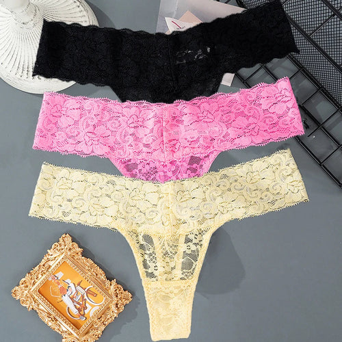 3PCS Lace Floral Women Panties Low Waist Breathable Briefs Female