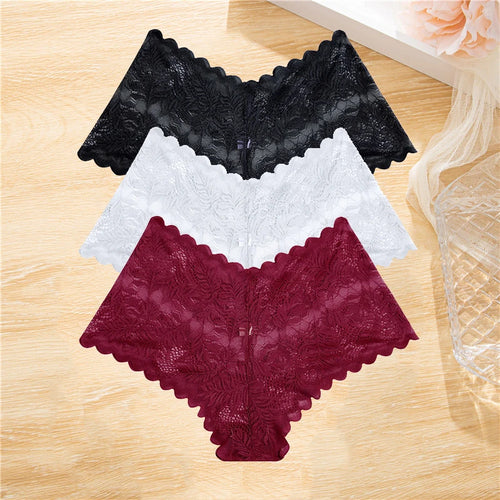 FINETOO 3Pcs/set Lace Boyshort Panties Women Low-Rise Floral Underwear