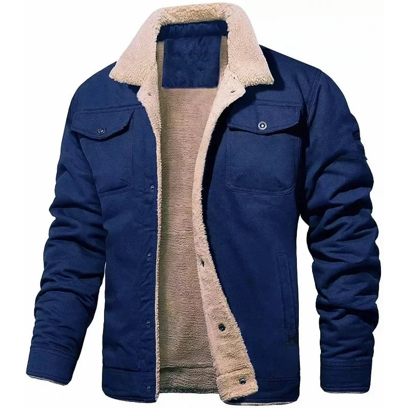 New Winter Men's Bomber Jacket High-quality Plush Thicken Wool Cargo