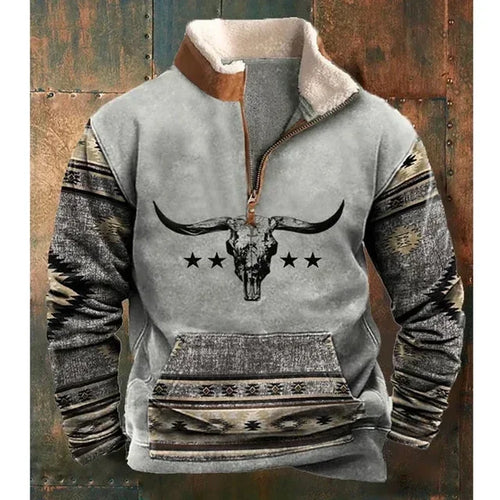 Vintage Sweatshirt For Men Ethnic Style Casual Warm Hoodie Tops