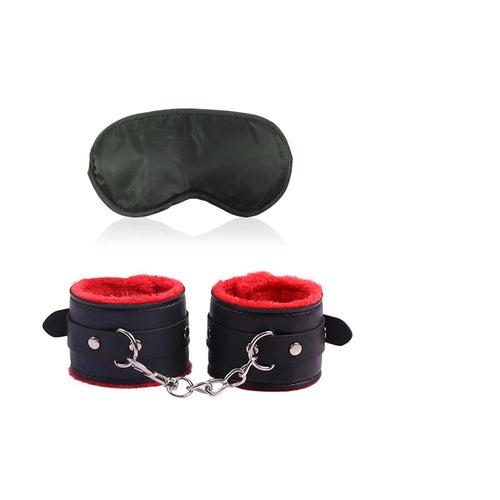 Sexy Leather Sexual Couples Bdsm Kit Plush Handcuffs Sex Bondage for