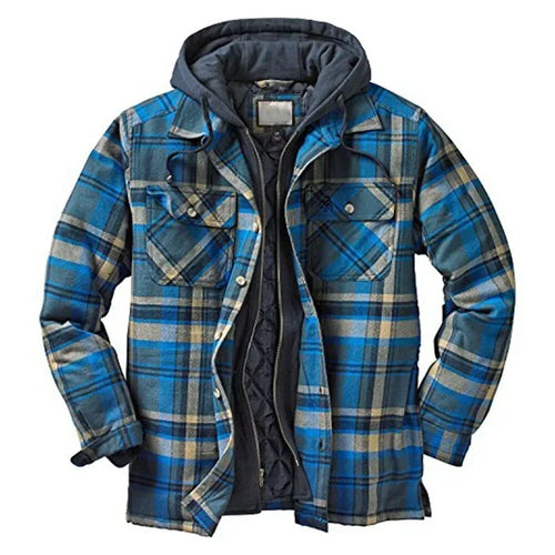 Autumn Winter Men's Plaid Hooded Jackets Harajuku Casual Padded Warm