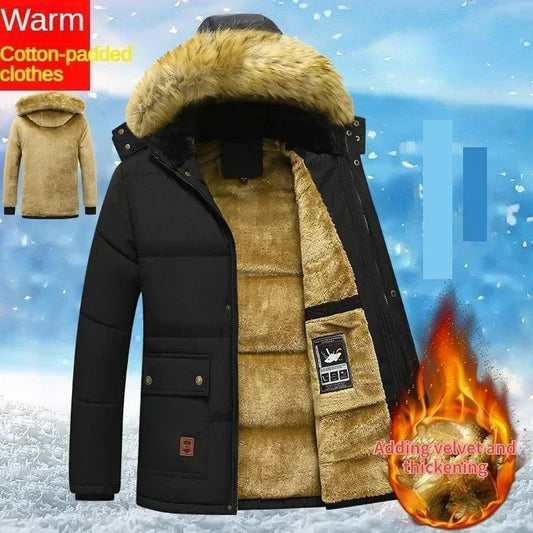 2024 New Men Winter Autumn Work Outwearing Parka Black Fleece Lined