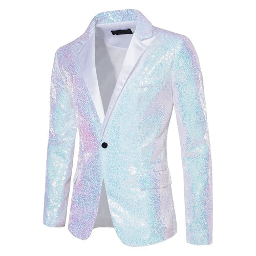 Shiny Gold Sequin Glitter Embellished Blazer Jacket Men Nightclub Prom