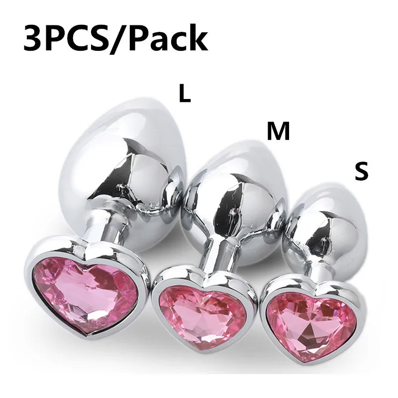 Anal Plug Heart 3 Sizes Stainless Steel Crystal Anal Plug Removable