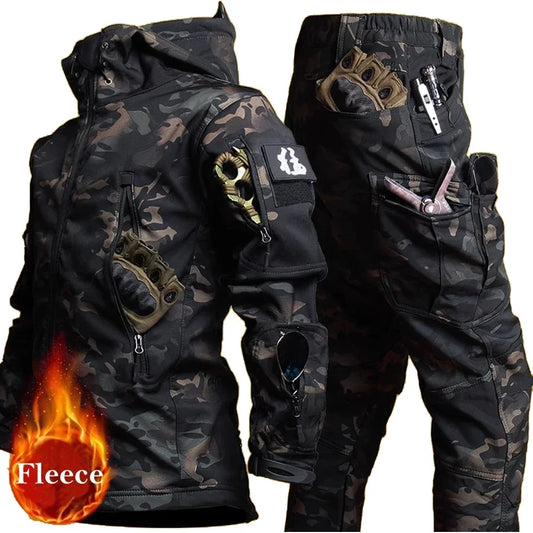 New Men's Winter Jacket Tactical  Sets Fleeced Sharkskin Windproof