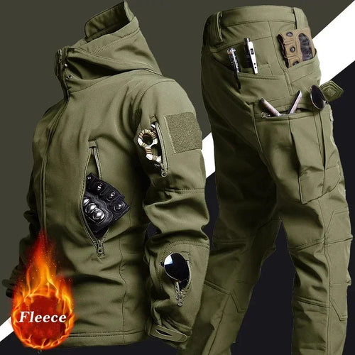 New Men's Winter Jacket Tactical  Sets Fleeced Sharkskin Windproof