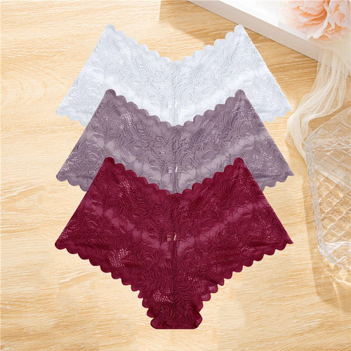 FINETOO 3Pcs/set Lace Boyshort Panties Women Low-Rise Floral Underwear